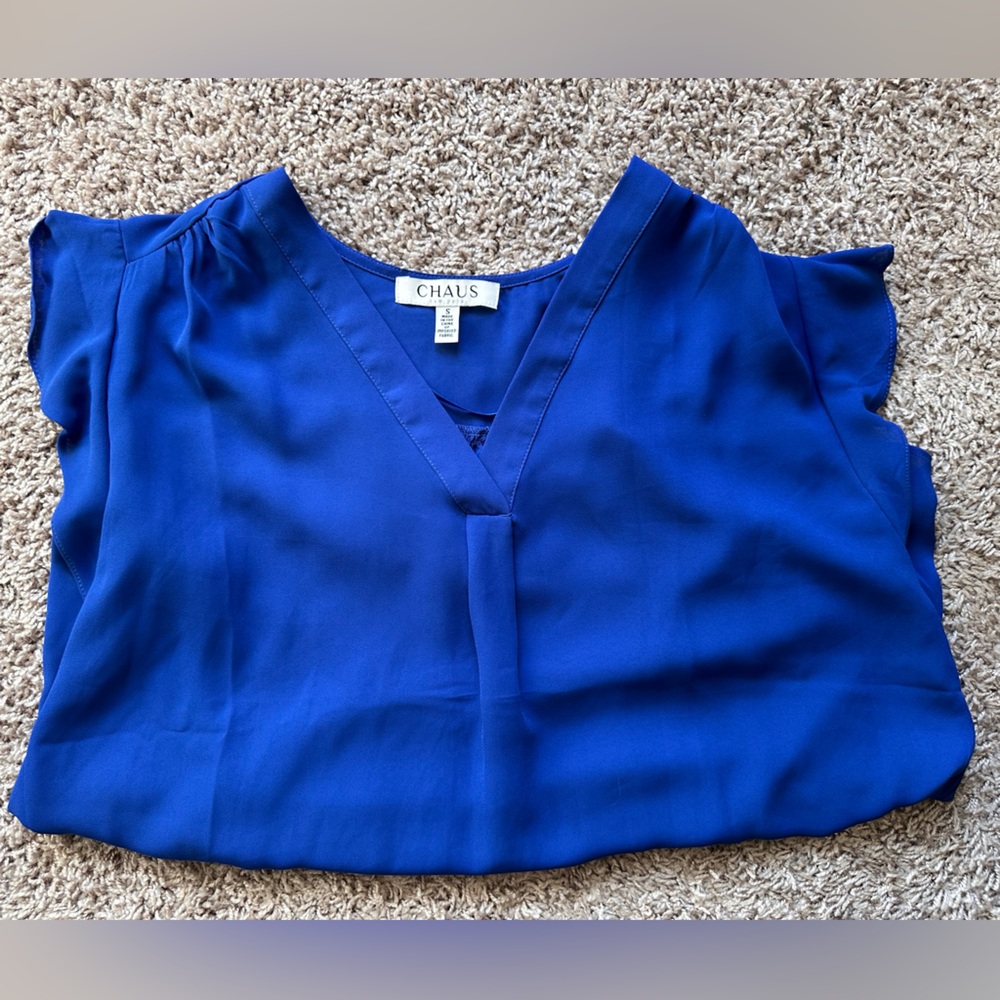 Chaus Royal Blue V-Neck Blouse